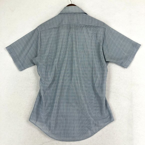 Sears VTG Mens Size 15 Blue Plaid Print Short Sleeve Button Down Dress Shirt - Picture 7 of 7